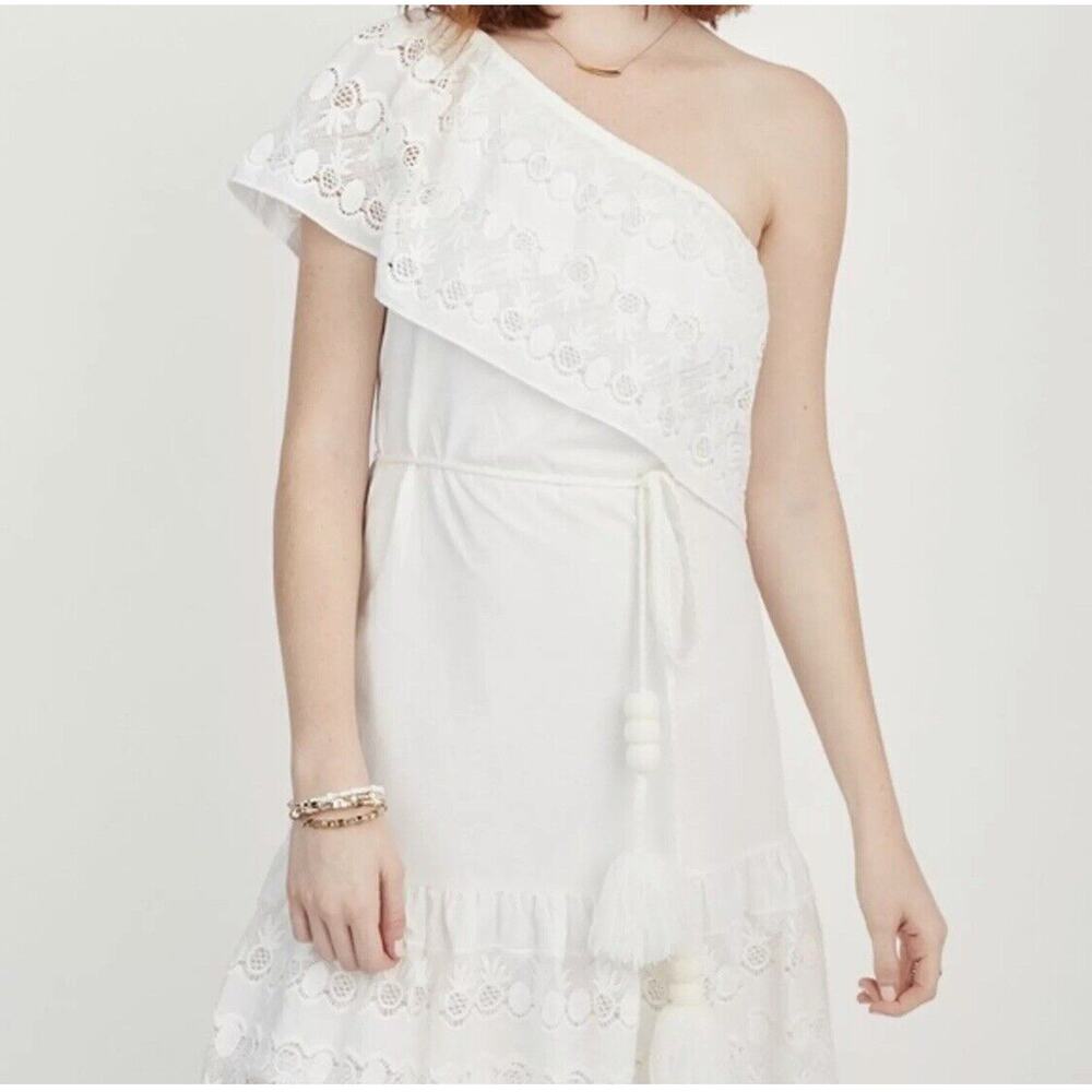 NEW Maette by Stella & Dot Cora One Shoulder Dress White Ruffle Cottagecore M